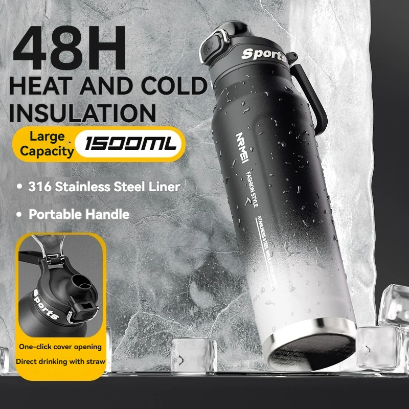 Taza aislada de acero inoxidable, botella de agua para deportes al aire libre, taza térmica para oficina y hogar, mantiene el frío y el calor, termo