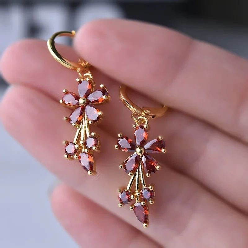 Luxury temperament 5 kinds of gold color zircon pendant earrings suitable for female fashion gold-plated hypoallergenic jewelry