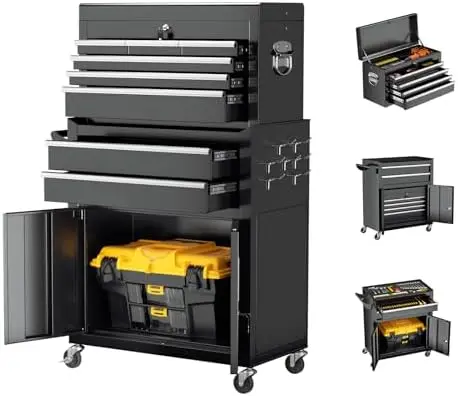 8-Drawer Rolling Tool Chest with Lock, Detachable Tool Cabinet Cart with Wheels, High-Capacity Mechanic Tool Storage