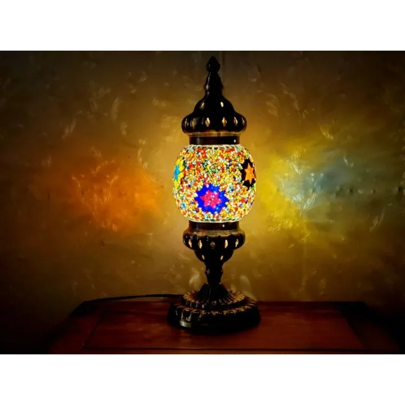 

Exotic Turkish Man Coffee Bar Bedside Decoration Glass Bohemian Style Homestay Mosaic Desk Lamp