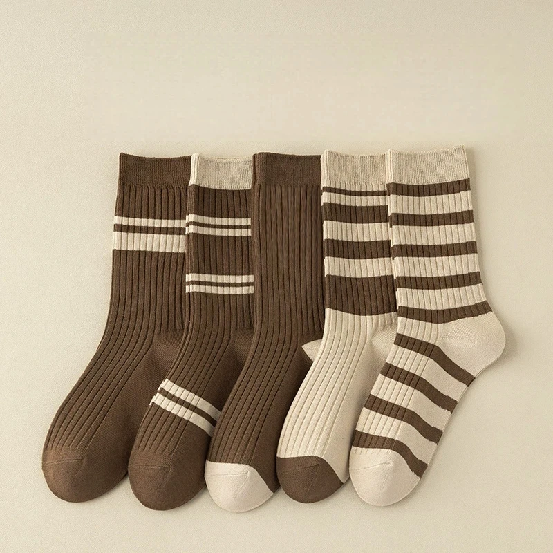 

Socks For Women In Autumn And Winter Anti Odor And Antibacterial Pure Cotton New Popular Item Striped Mid Tube Long Socks