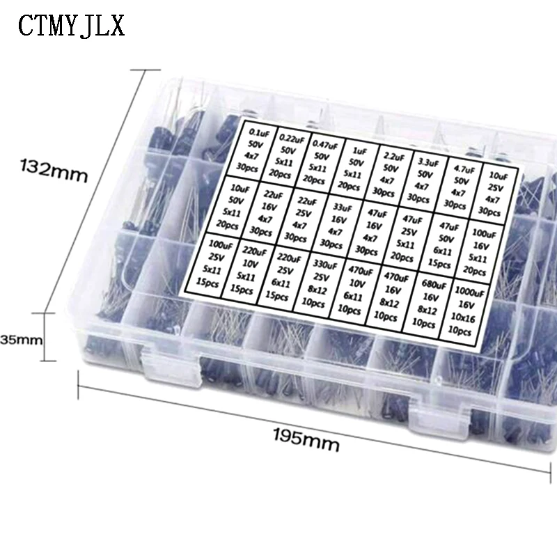 500pcs 10V 16V 25V 50V Aluminum Electrolytic Capacitor Assorted DIY Kit , 0.1UF-1000UF 24 Values Mix Electrolytic Capacitors Set