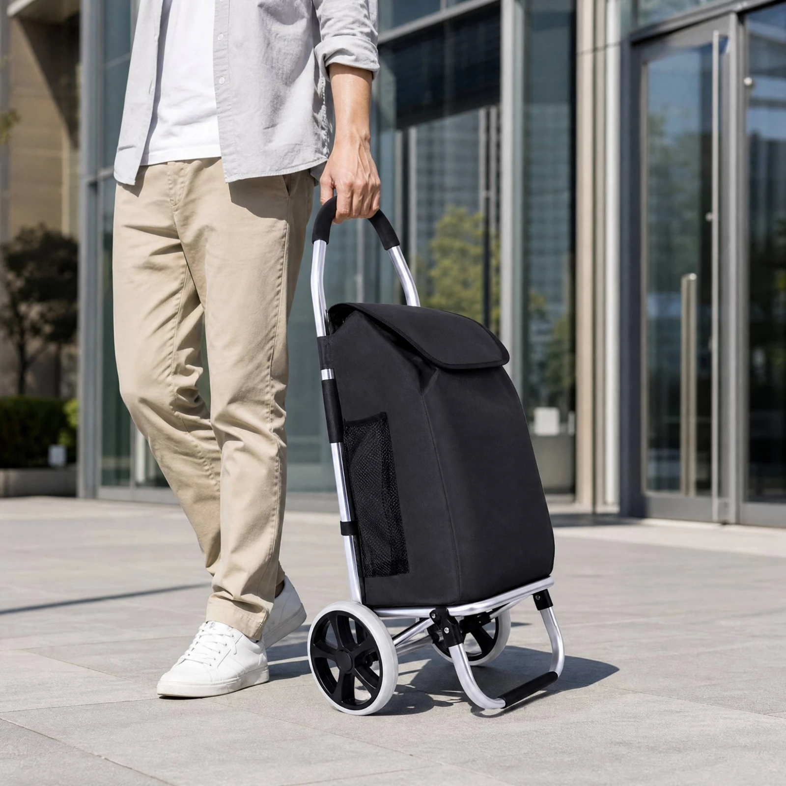Foldable Two-Wheel Shopping Trolley Washable Shopping Trolley with Removable Cloth Bag Handtruck Portable