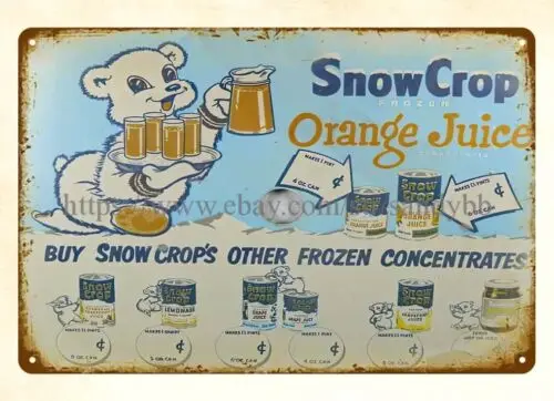 Snow Crop Orange Juice metal tin sign garage stuff