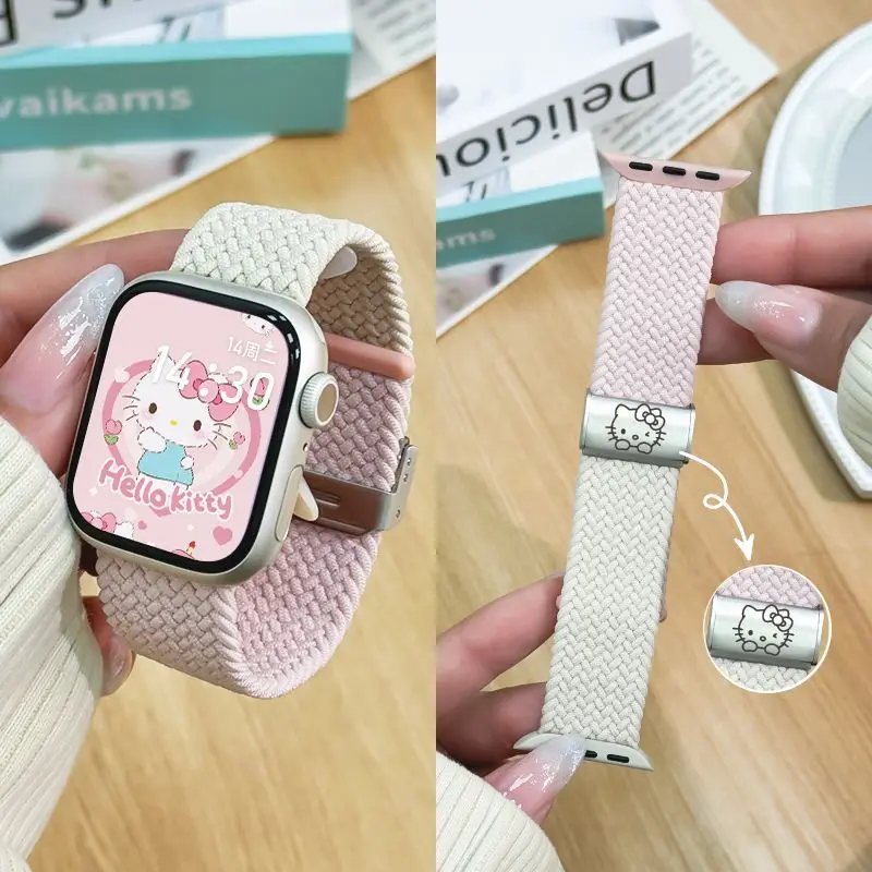 Hello Kitty Woven Nylon Strap For iwatch Ultra 49mm 9 8 7 45/41mm Breathable Comfort Bracelet For iWatch 6543 SE 44 42 40mm Band