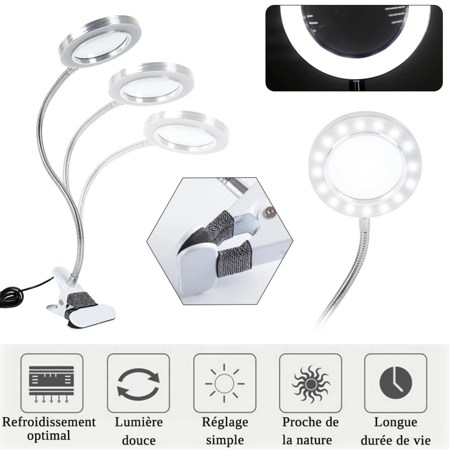 8X Magnifier Nail Beauty Light USB Cold Light Led Non-slip Equipment Clamp Glass Table Lamp  Beauty Salon Portable Desk Lamp