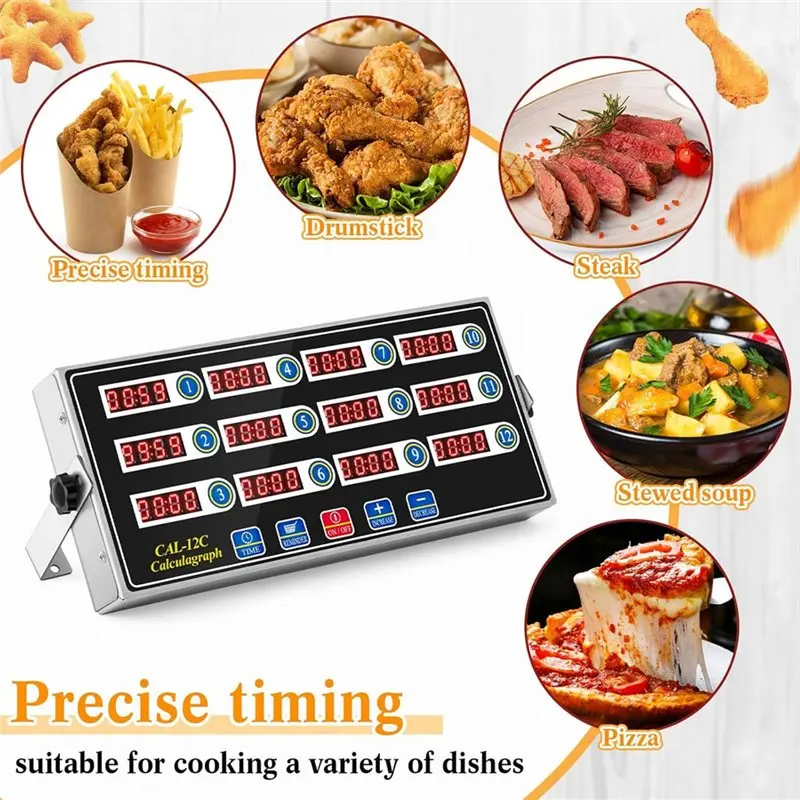 AWAH 12-Channel Digital Kitchen Timer, Commercial Cooking Timer With Loud Alarm, Large LCD Display, For Restaurants