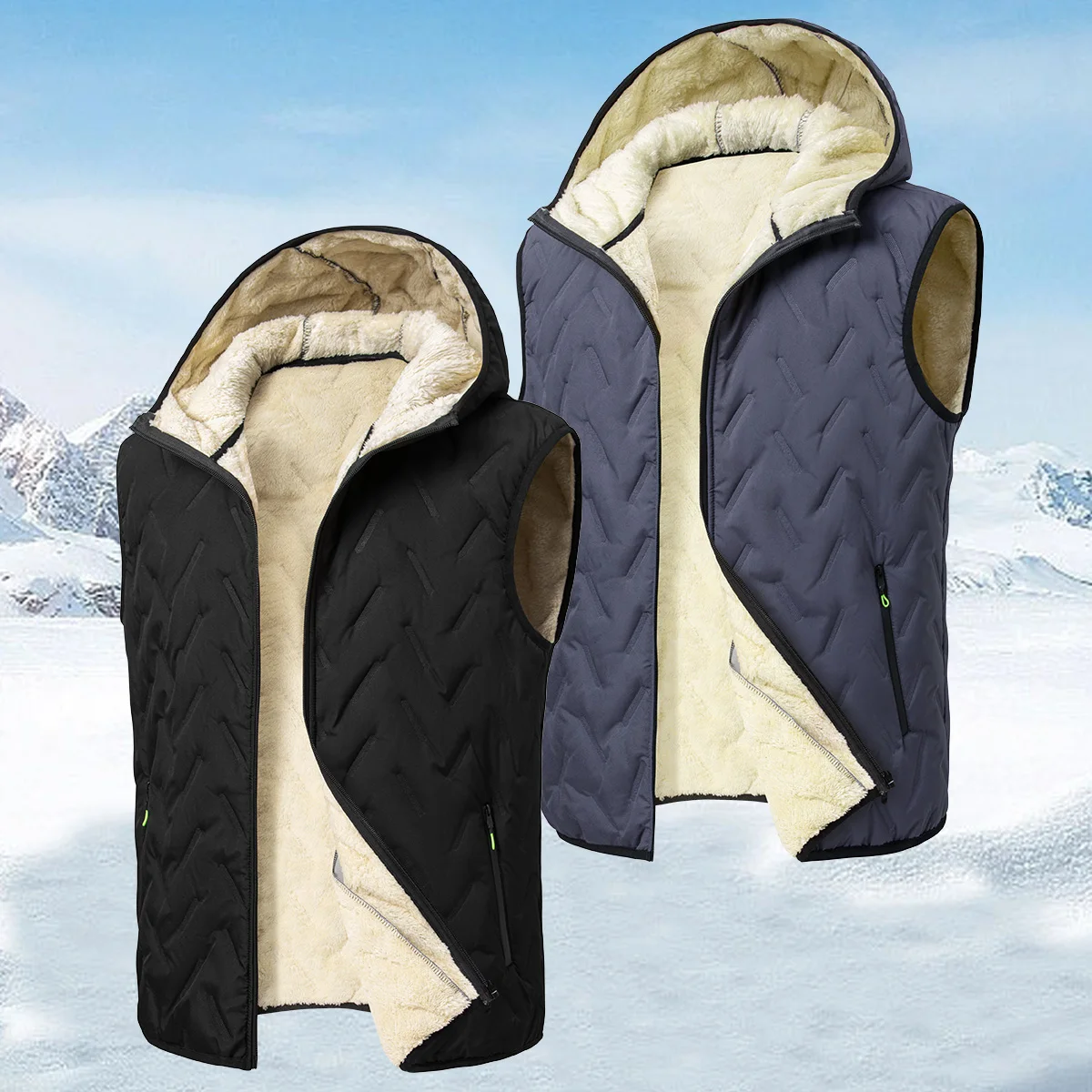 

Men's autumn and winter two-piece thickened fleece hoodie vest, comfortable and warm, suitable for daily life, shopping, travel