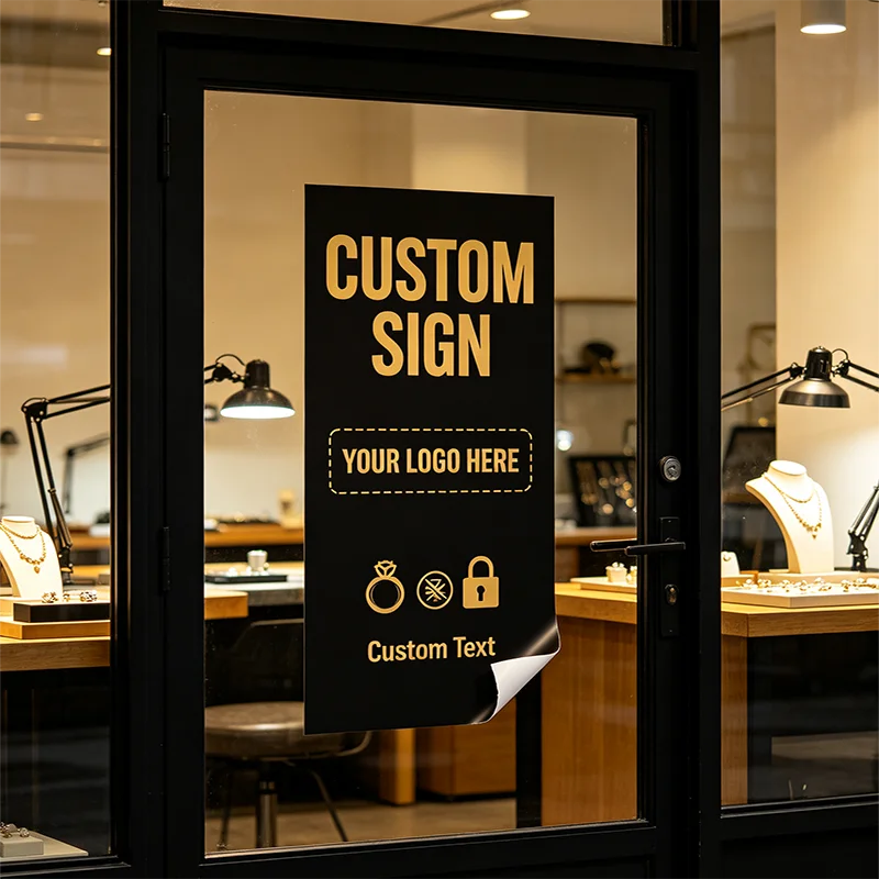 Any Size 100cm Custom Sign Add Your Own Logo Waterproof Jewelry Store Entrance Safety Vinyl Decals Custom Diamond Shop Security