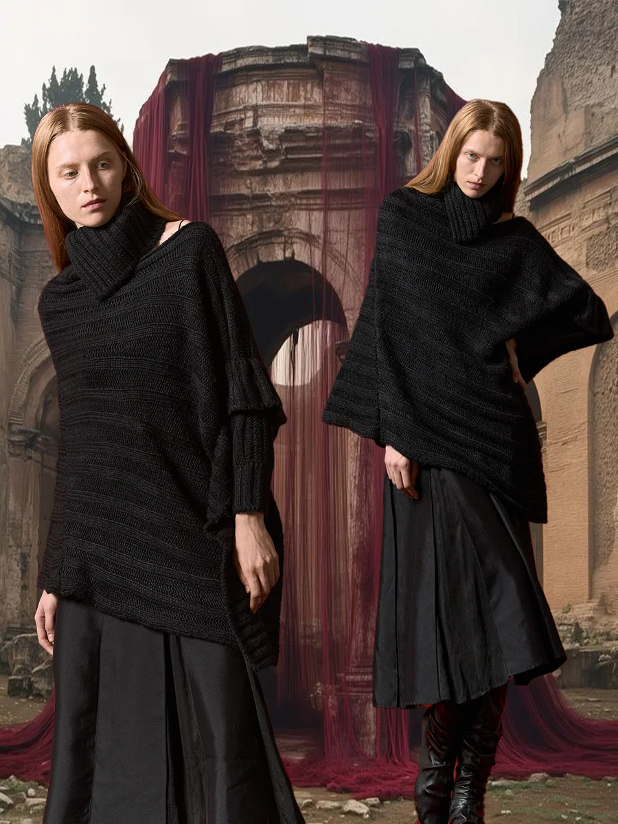 Ele Slant oulder High Collar Thi Knitted Woolen awl on Sweater Warm Cozy Autumn Winter Women's Faion