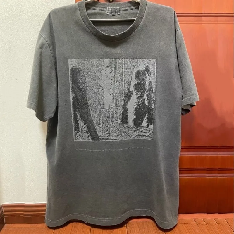 CAVEMPT T-shirts Wax Printing Grey Washed Old Heavy Shadow Mountain Peaks 3M Reflective Short Sleeve Loose Street Men Women Tops
