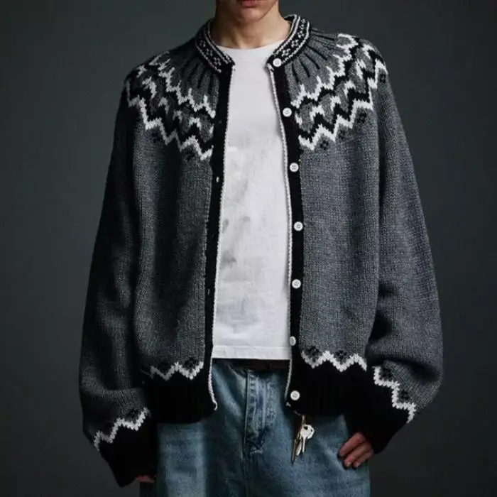 سترة رجالية أمريكية الطراز بياقة سحاب ورقبة مستديرة للخريف والشتاء، معطف كارديجان فضفاض بأكمام طويلة للجنسين