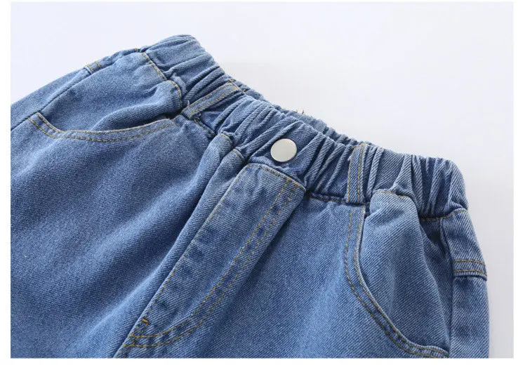 2027 Lässige Jeans für Mädchen, Teenagerkleidung, elastische High-Waist-Denim-Hose mit weitem Bein, Frühlings-Modelle für ältere Kinder, gerade Hose, 5-14 Jahre – Detail 8
