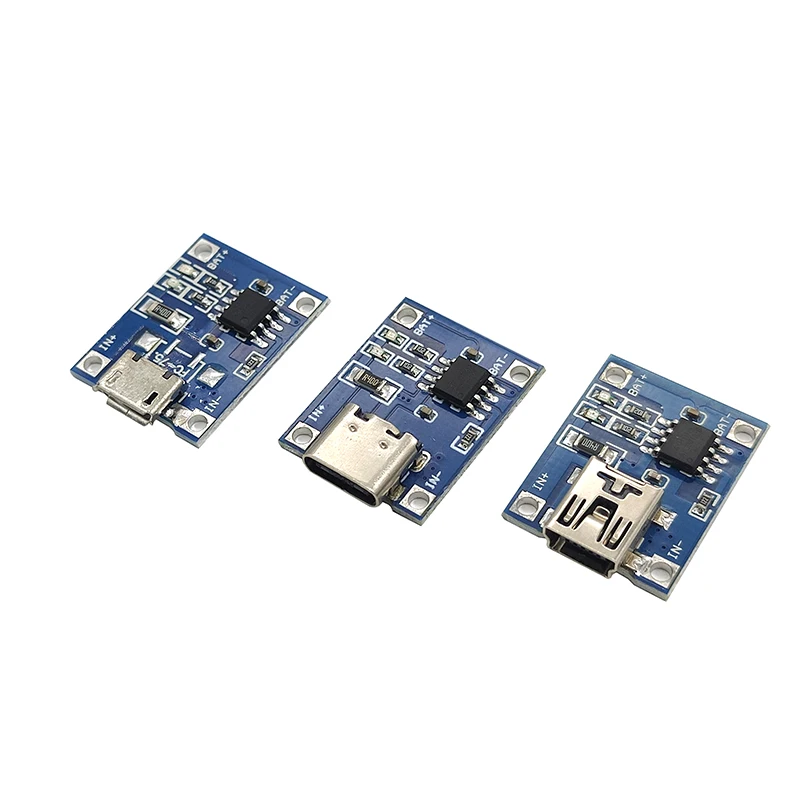 Placa de carregamento do módulo do carregador da bateria do lítio, mini, tipo-C, micro USB, 5V, 1A, 18650, TP4056, 10 PCes