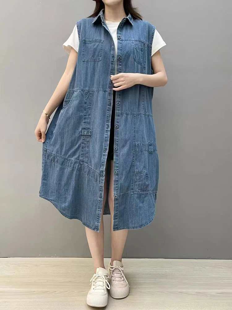 Max LuLu 2024 Autumn Womens Fashion Denim Sleeveless Coats Loose Long Vests Ladies Classic Vintage Waistcoats Leisure Clothing