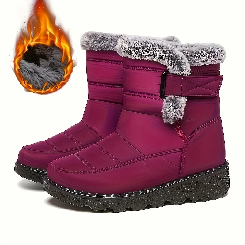 Women Winter Mid Calf Snow Boots Thick Plush Lined Warm Booties Magic Strap Waterproof Non Slip Flat Sole Thermal Shoes for Daily Walking Cold Weather Black Navy Wine Red Multi Colors Ladies Casual Winter Footwear view 5