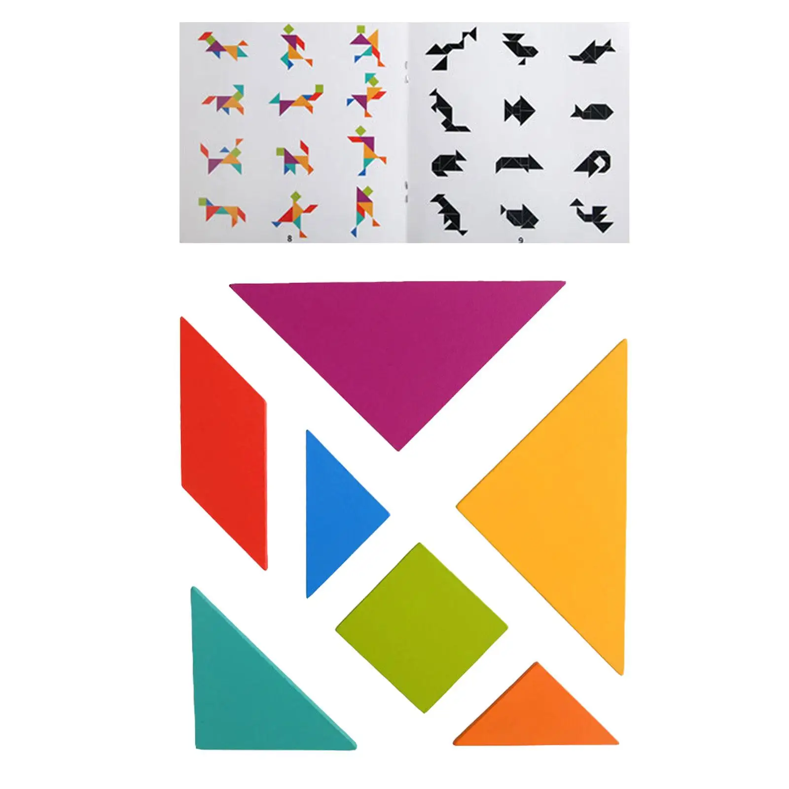 Kids Montessori Wooden Pattern Blocks Tangram Shapes Puzzle Set with Cards Educational Toys for Boys Girls Shape Color Space