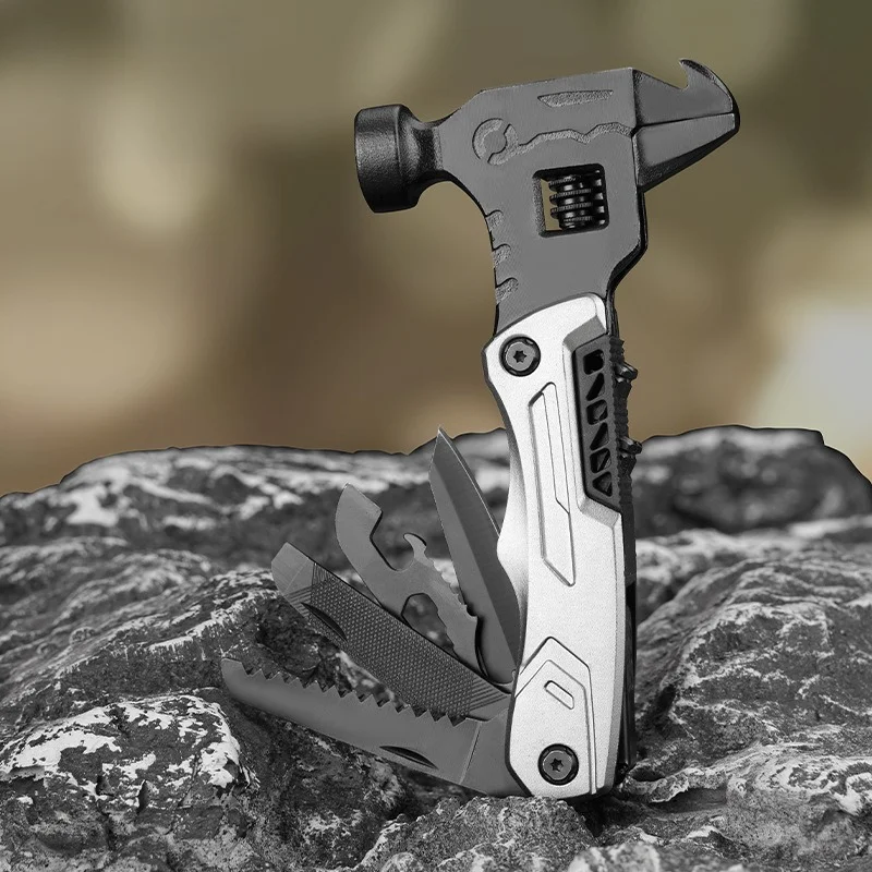 Outdoor Multi-function Wrench Hammer Pliers Tool Combination Folding Knife Pliers Camping Portable Portable Vehicle Floor Hammer