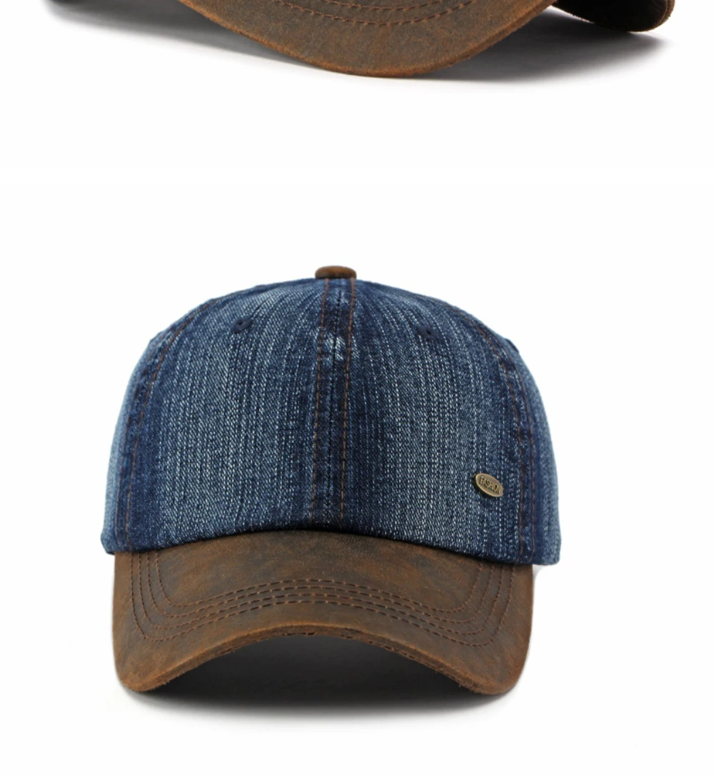 HT5132 Ganzjahres-Denim-Cap für Herren und Damen 2026 Neue Verstellbare Baseballkappe 100% Baumwolle 6 Paneele Snapback Cap Patchwork Hip-Hop-Kappe – Detail 10