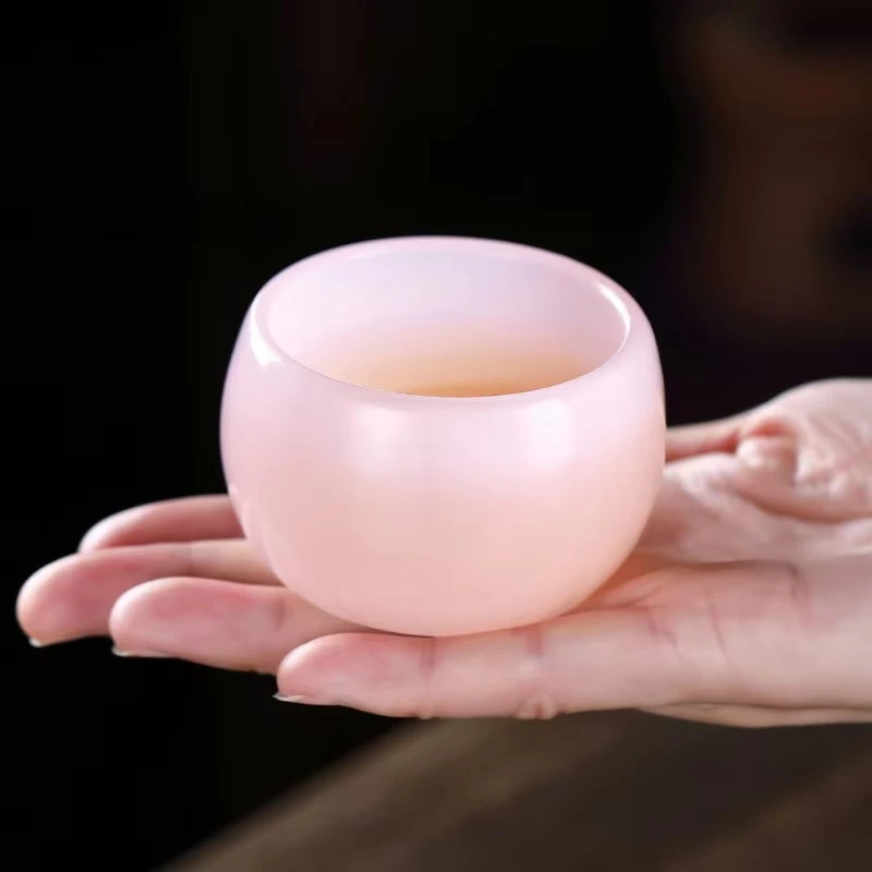 Sakura Pink Lotus Jade Porcelain TeaCup Azure Glass Kungfu Tea Set Simple Style Tea Bowl Zhijue Cup