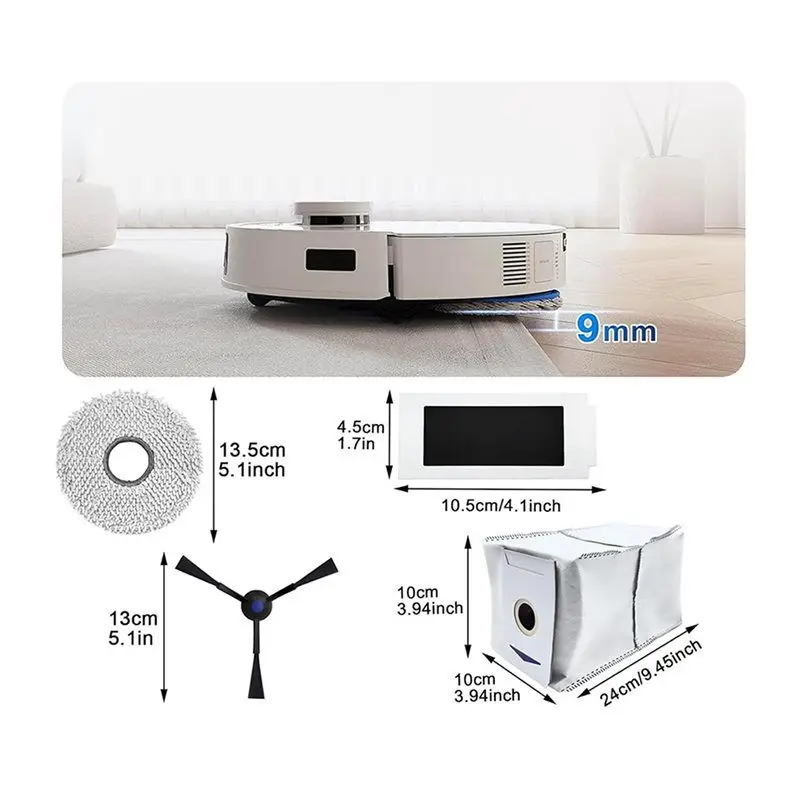 ABKO-2 Set Ersatzzubehörset für Ecovacs Deebot T30 Pro Omni/T30 Omni-Tücher, Seitenbürsten, Staubbeutelfilter
