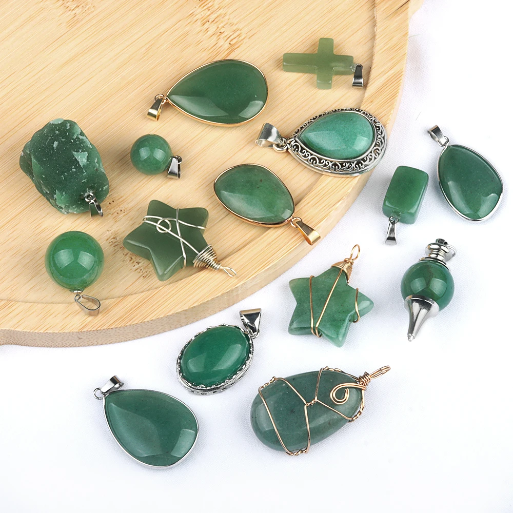 Irregular Pendant Natural Stone Green Aventurine Pendant Charms For Jewelry Making DIY Necklace Bracelet Accessory