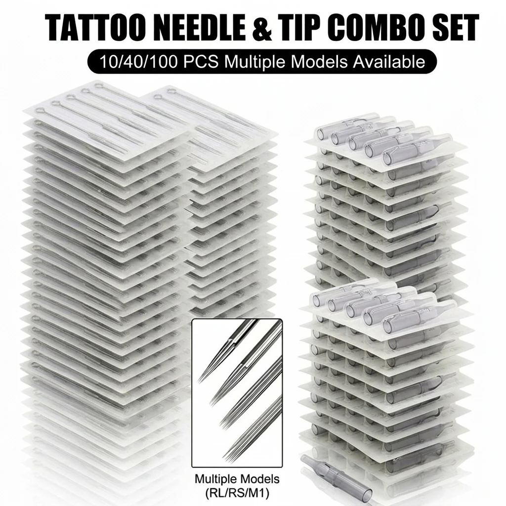 10/40/100PCS Tattoo Needle Combo Set 3RL 5RL 7RL 9RL 11RL with Matching Gray Tattoo Tips Disposable Tattoo Machine Accessories