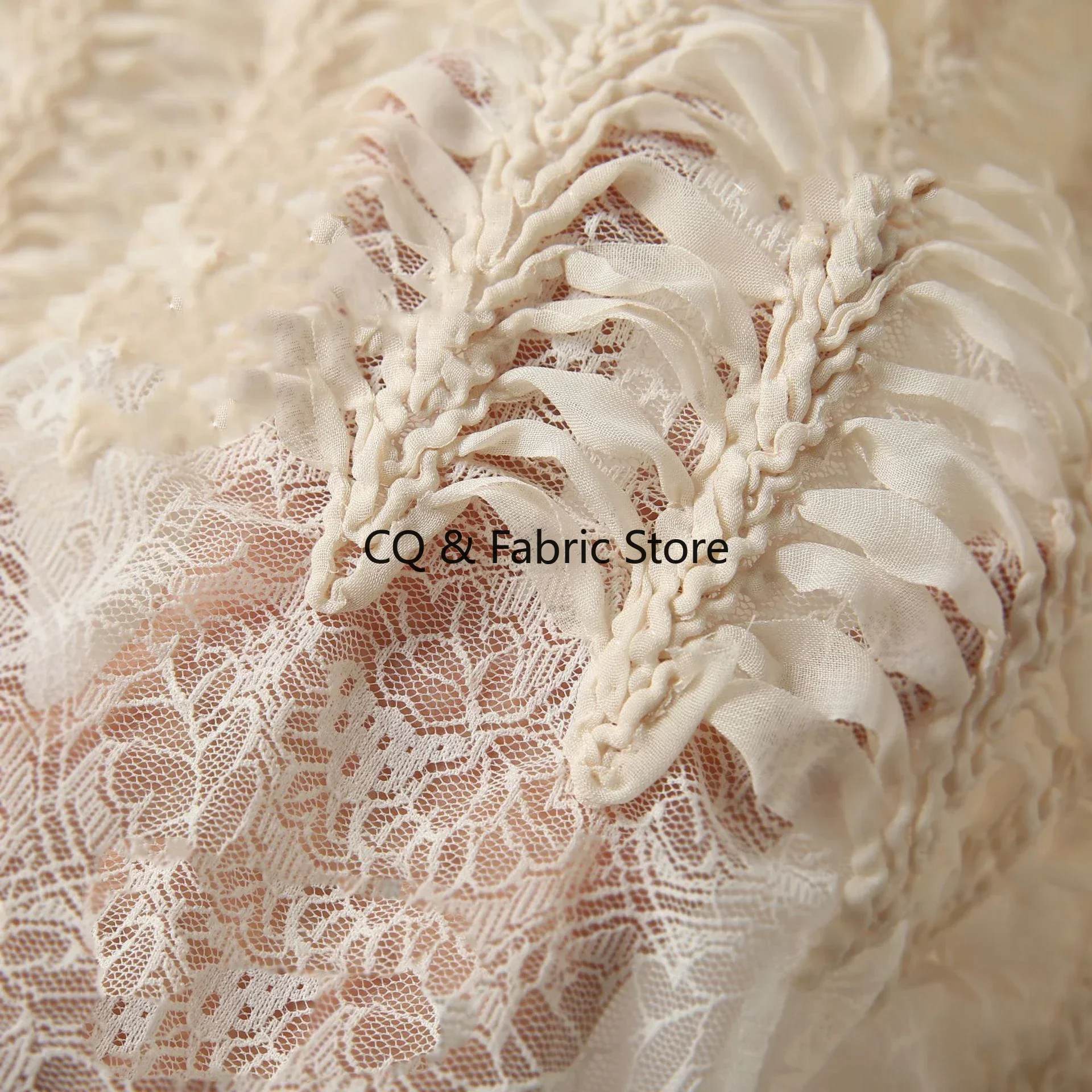 

Apricot Fish Bone Rib European Palace Style Double-layer Embroidered Fabric for Party Drees Fashion Designer Fabric French Lace