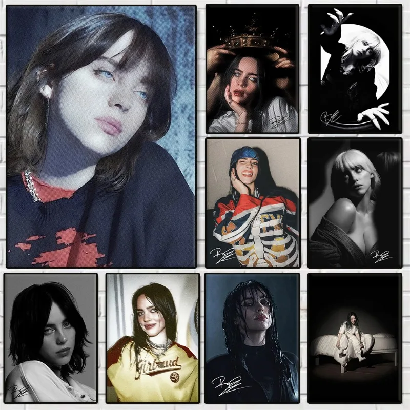 Famous Hot Singer BBillies Poster Popular Rapper Female Celebrity E-Eilish Portrait Canvas Painting Wall Art for Room Home Decor