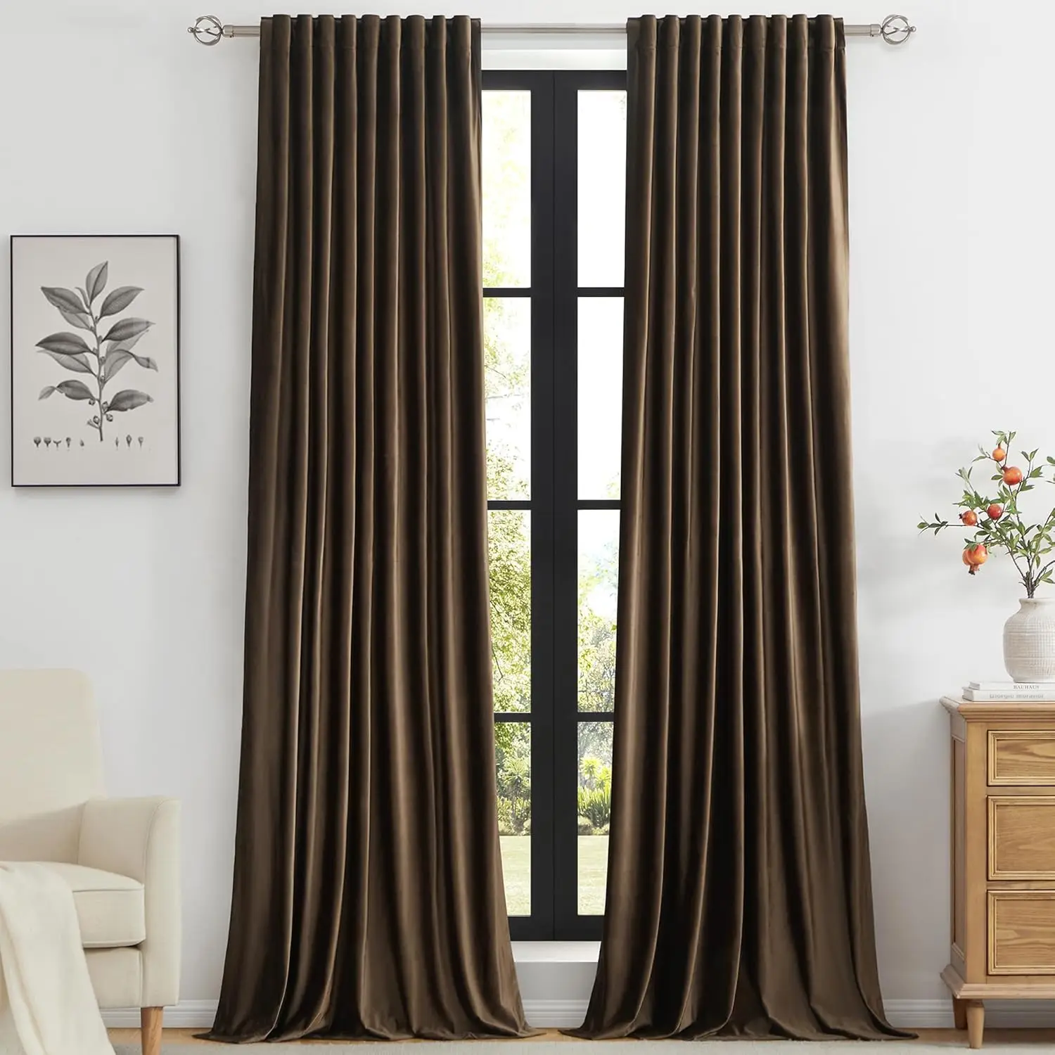 

Velvet Blackout Curtains 108 inch for Living Room, Set of 2 Panels, Room Darkening Thermal Insulated Drapes for Bedroom, Brown