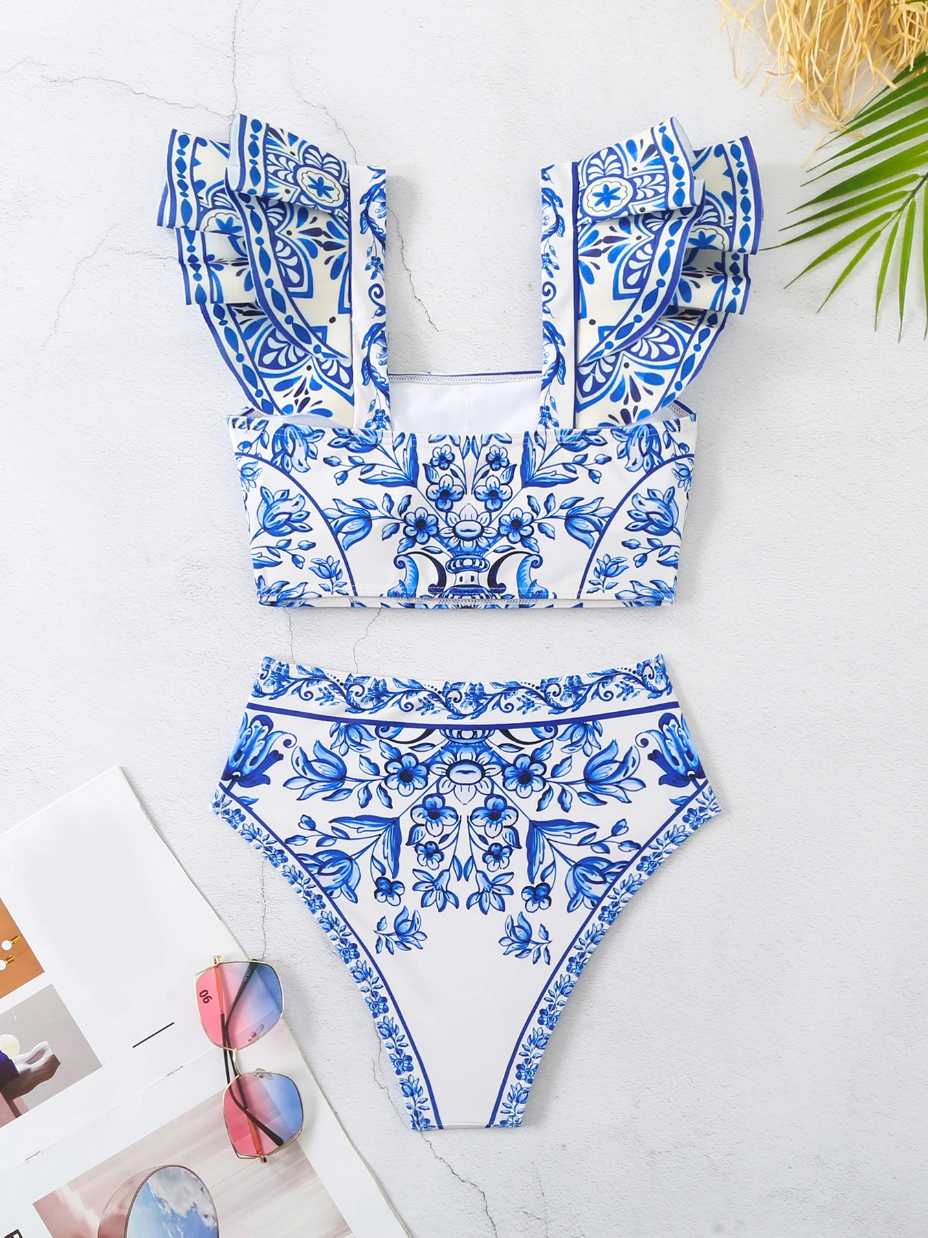 Ruffle Shoulder Bikini Set Women Two-Piece Swimsuit 2024 Trend New Sexy Women`s Bathing Bodice Beach Suit Biquini Female Clothes