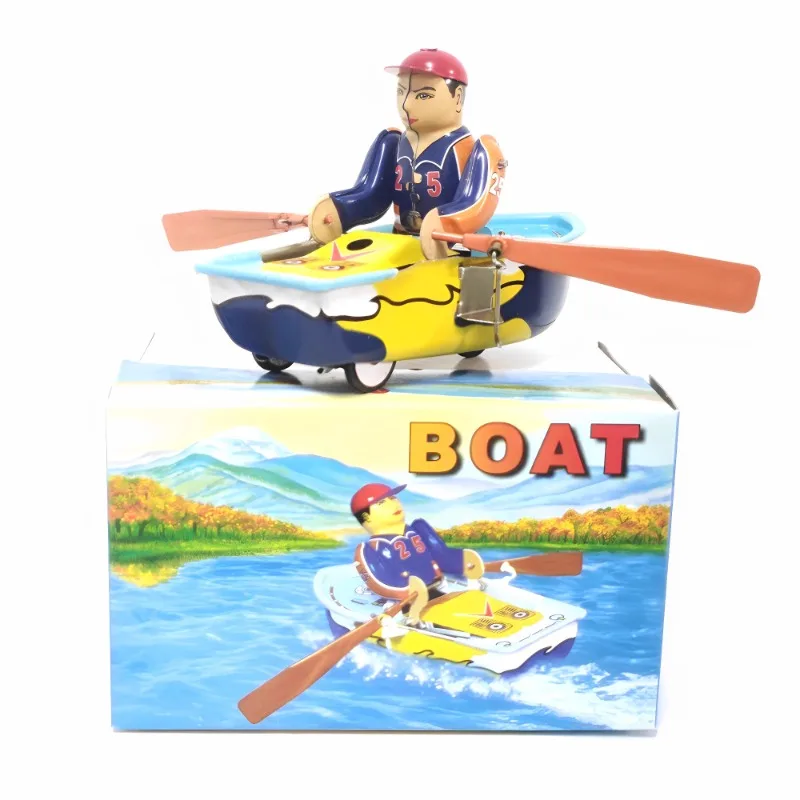 

Mechanical Toy Tin The Boating Robot Funny Collection Retro Wind Up Toy Metal Clockwork Toy Figures Model Kids Brithday Gift