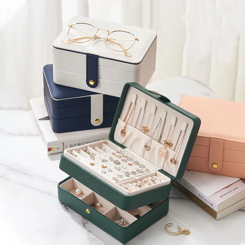 Light Luxury Style Portable Jewelry Box Jewelry Mother\'s Day Jewelry Case Box Button Leather Storage Jewelers Gift Box for Mom