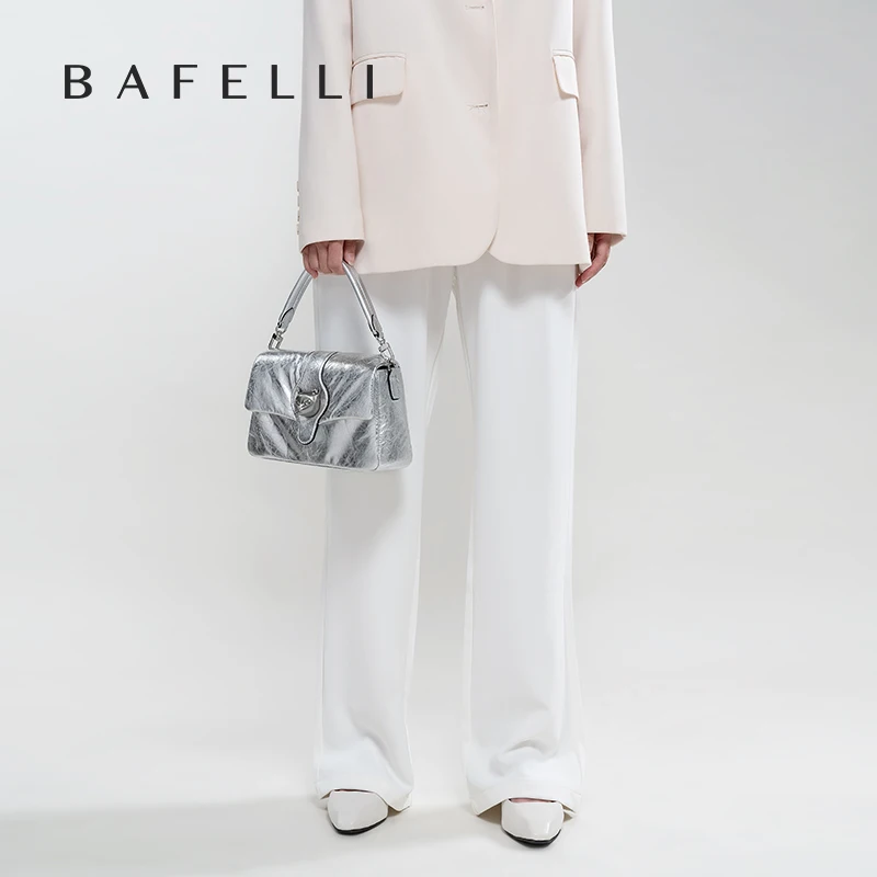 BAFELLI 2023 WOMEN'S NEW HANDBAG TREND LUXURY BRAND SILVER CASUAL PURSE CAT LEATHER CROSSBODY DESIGNER STYLE FASHION BAGS