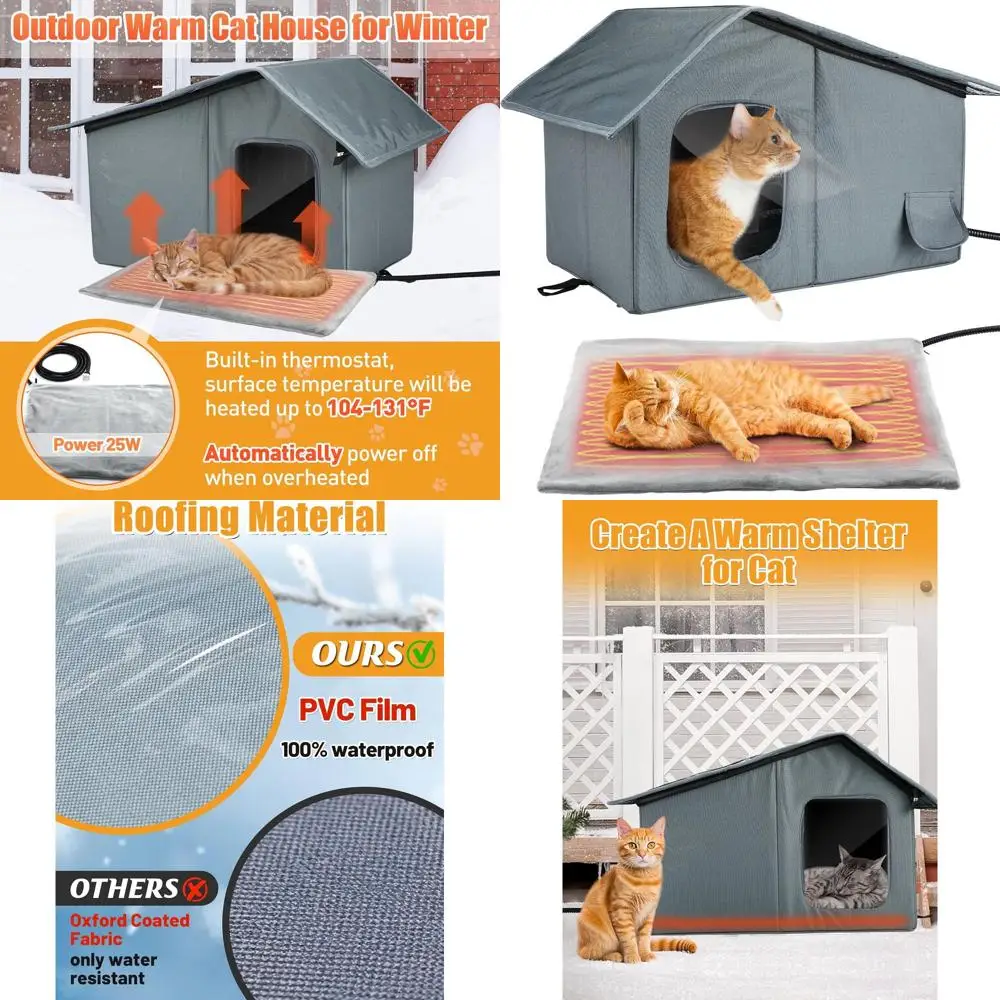 

Изолированное укрытие для кошек среднего размера с термостатическим подогревом для 1-2 кошек зимой