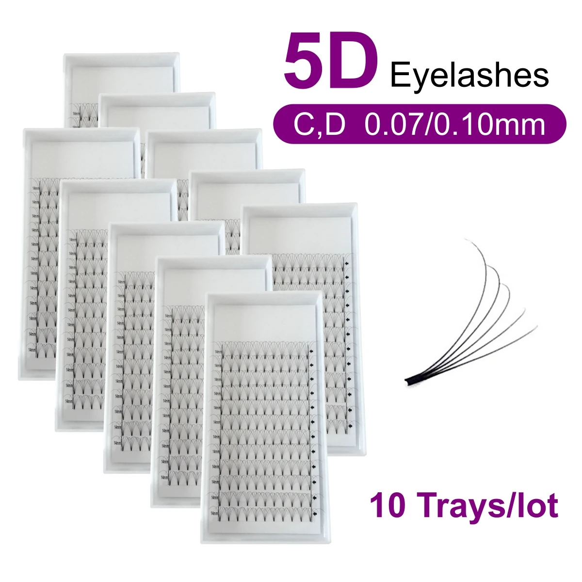 Russian Volume Eyelashes 5D Short Stem Premade Fans Lashes 10 Trays/lot C D Curl 0.07/0.10mm 3D Individual Eyelash Extensions