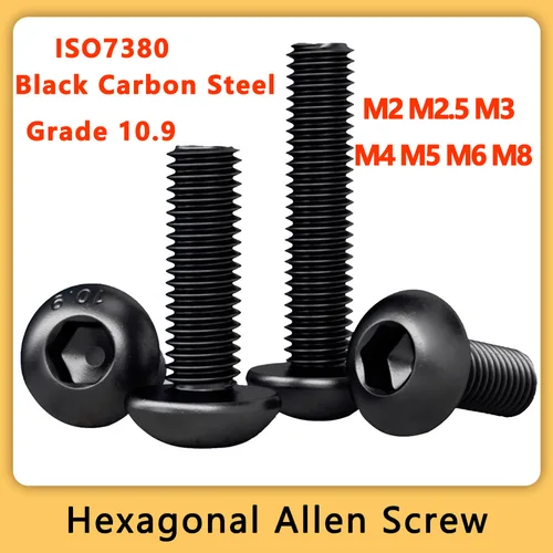 M2M2.5M3M4M5M6M8 tornillo Allen hexagonal grado 10,9 negro acero al carbono DIY tornillos de carenado de motocicleta ISO7380 tornillos de cabeza redonda