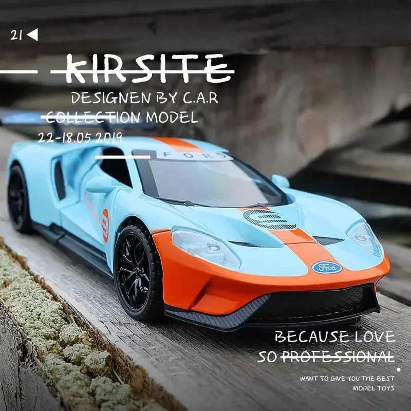 

1:32 FORD GT, модель спортивного автомобиля из сплава, литье под давлением и игрушечные металлические транспортные средства, модель автомобиля, имитация звука и света, коллекция подарков
