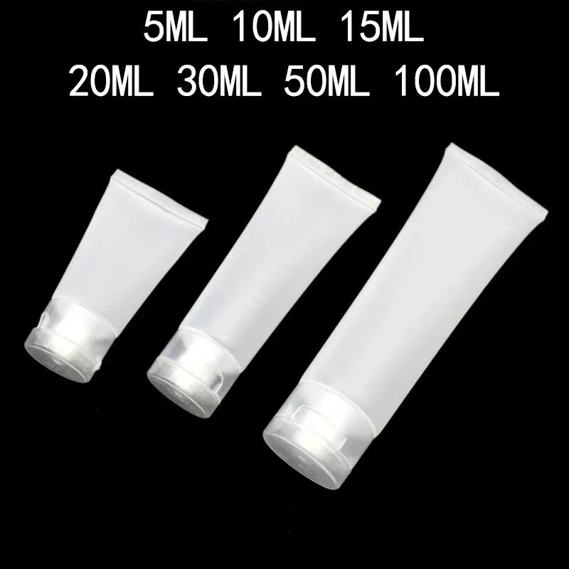 

100pcs 5ml 10ml 15ml 20ml 30ml 50ml 100ml Clear Plastic Soft Tubes Empty Cosmetic Cream Emulsion Lotion Packaging Containers