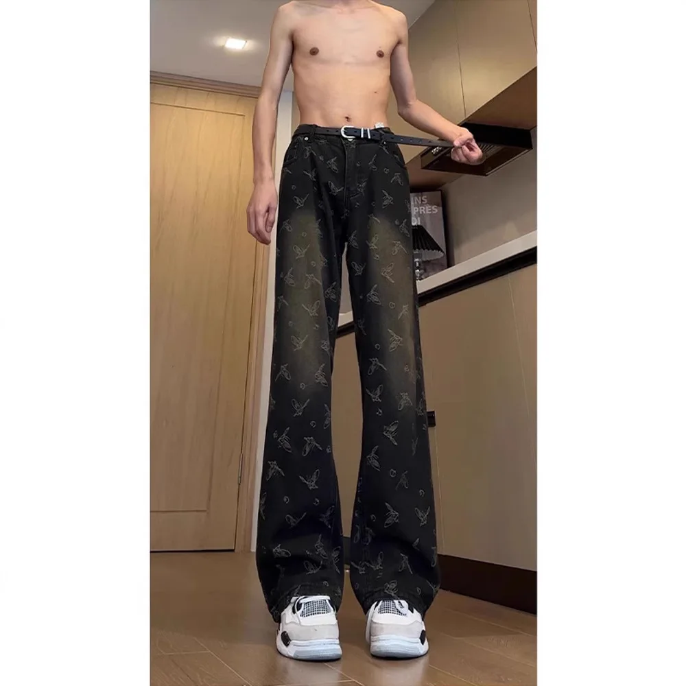 High Men, American High Street Vibe, Leg-Lengthening Pants For Tall Individuals, Trendy Straight-Leg Flared Jeans