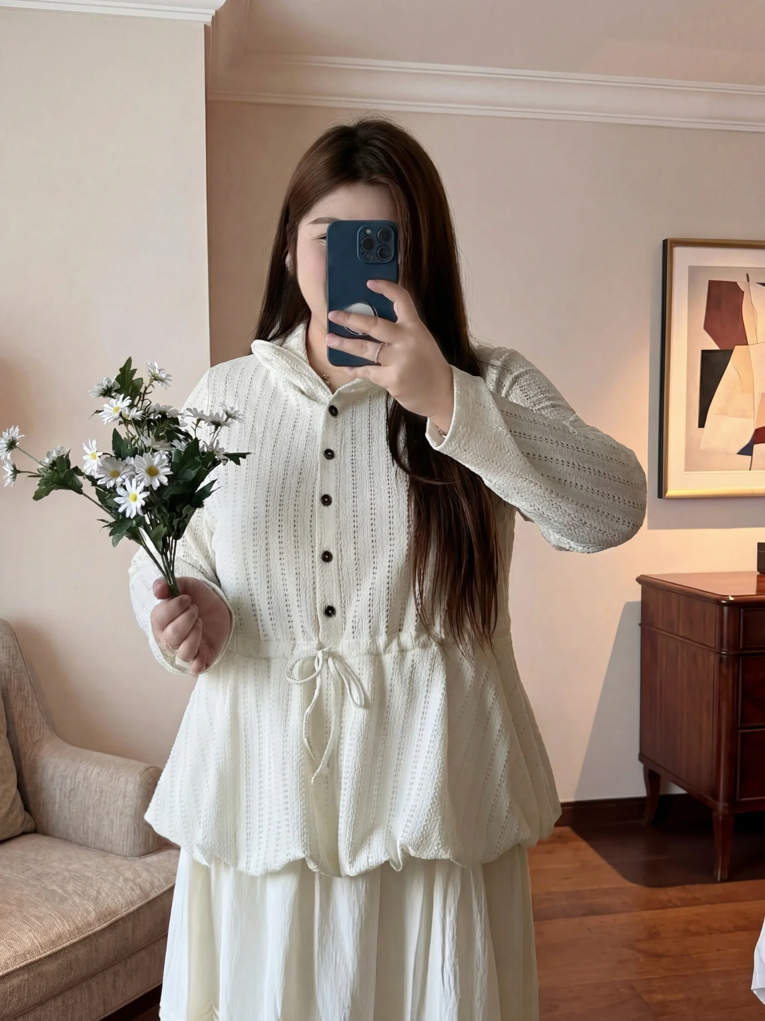

Large Size Knitted Pure Color Hoodie Commute Simple Design Spring Women's Top Polyester Fiber Long Sleeve Hooded Knitwear