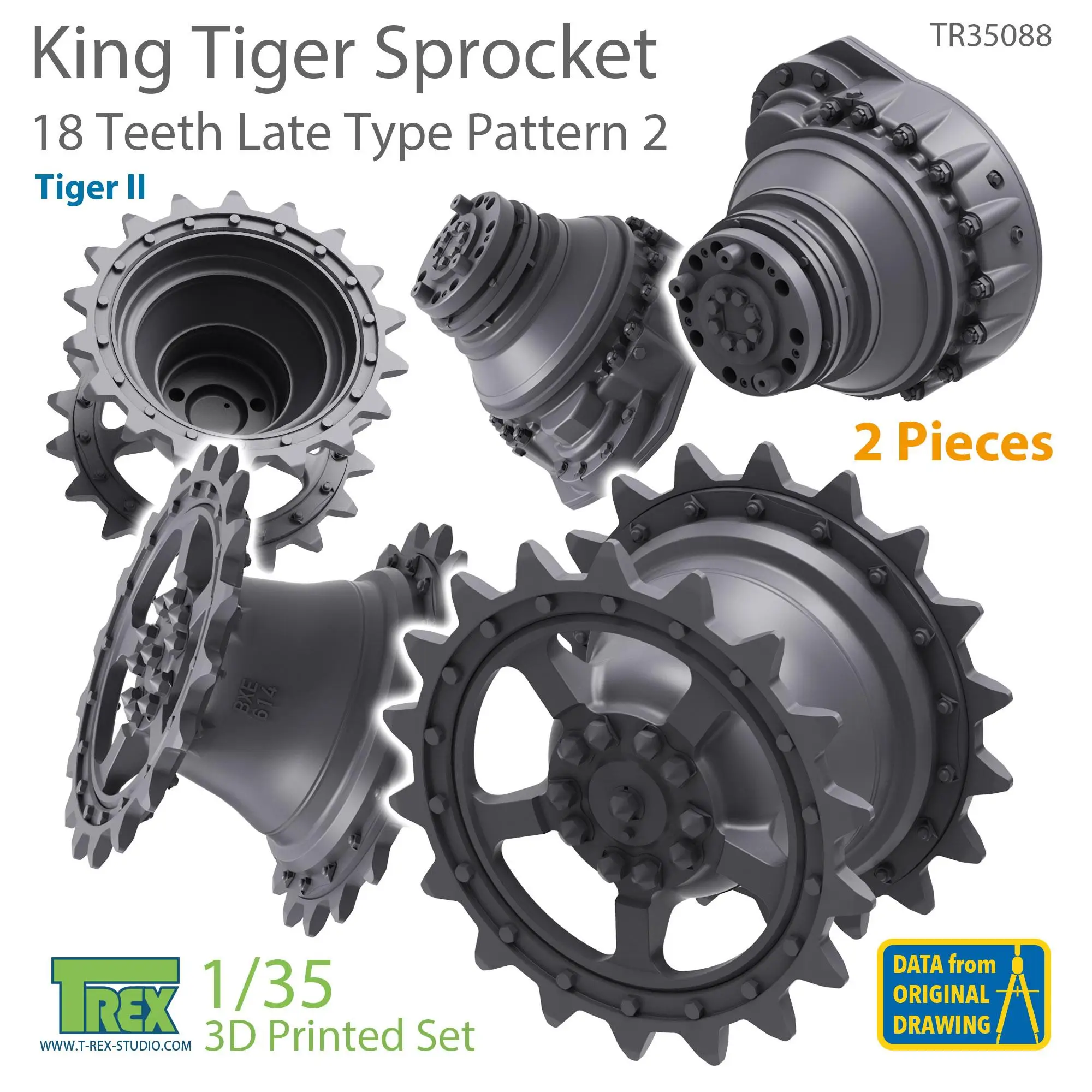 T-REX 35088 1/35 KingTiger 18 Teeth Sprockets Late Type Pattern 2 (2 pieces)