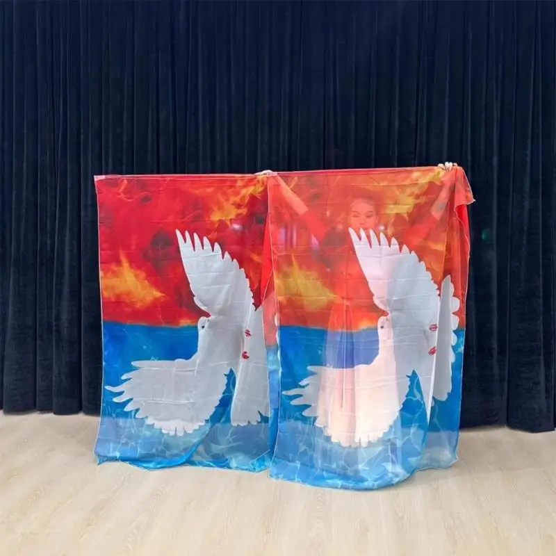M5TC Elegant Peace Doves Dance Scarf Flag Artistic Performances Prop Stage Accessory