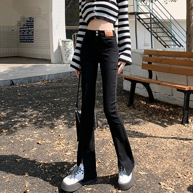 Women Spring Autumn Vintage Stripe Polo Knit Tops Casual Sweater Pullover Flare Pants Two Piece Set Slim Black Trousers Outfits