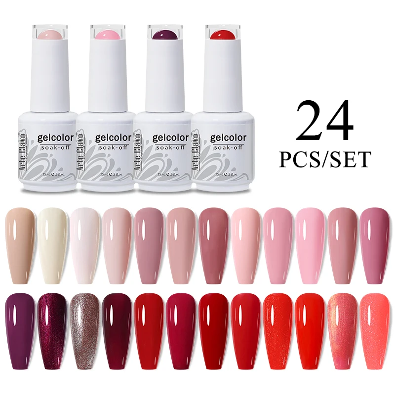 

Arte Clavo 24pcs Nail Gel Polish Gorgeous Color on Top Great Coverage Nail Salon Used Soak off UV LED Gel Fall Nails Color Set