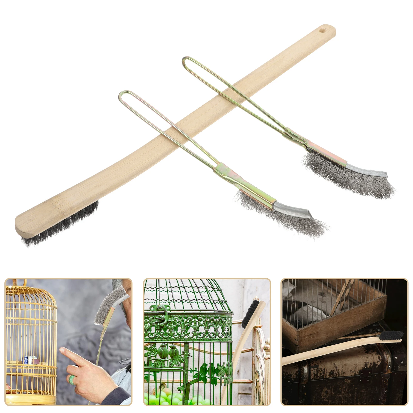 

3pcs Brush Cleaner Long Handle Metal Bristles Efficient Debris Removal Tool For Parrot Hamster Cages Pet Cleaning Supplies