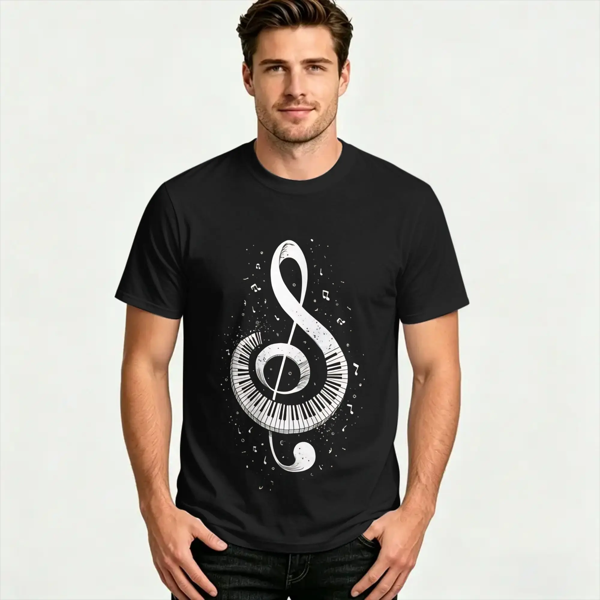 Streetwear T Shirt Summer Piano Key Treble Clef  Hipster T Shirts  100 Cotton Tshirt for Men's Y2K Funny Short Sleeve Tops