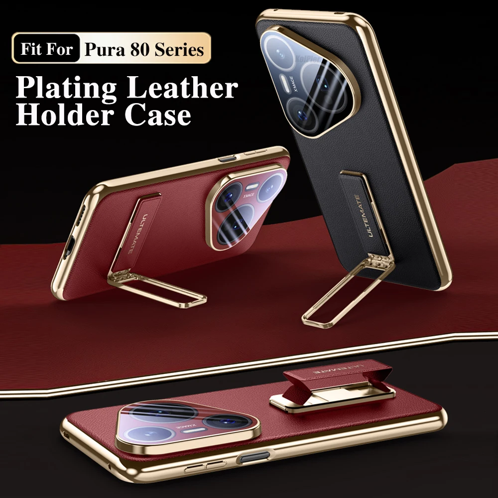 

Fashion Phone Case For HUAWEI Pura 80 Pro 80Ultra PU Leather Full Alloy Wristband Bracket Stand Holder Protection Plating Cover