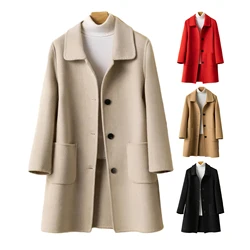 Korean Female Trench Warm Jackets Turn-down Collar Long Sleeve Clothes Autumn Elegant Belt Coat Women Chic Midi Top
