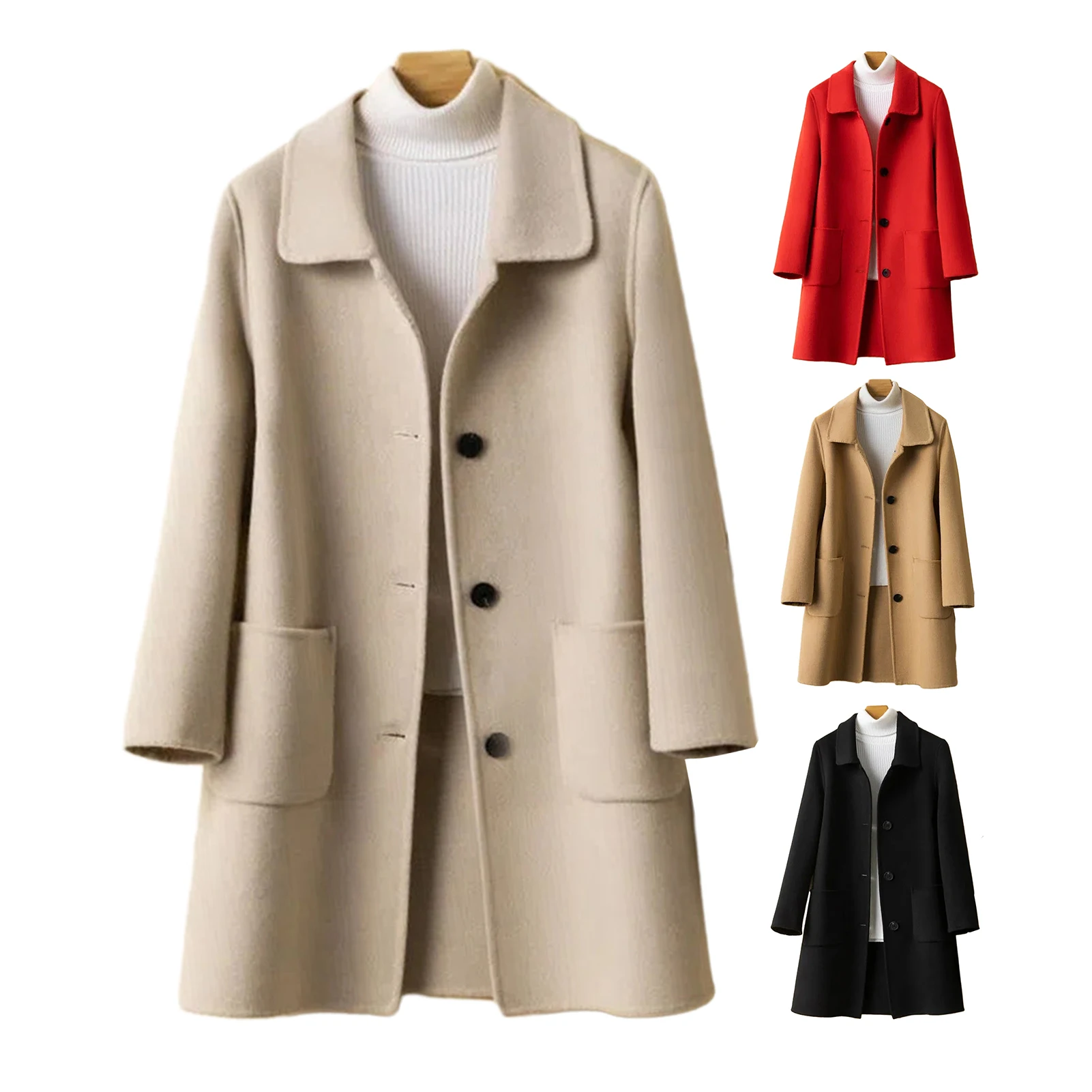 Korean Female Trench Warm Jackets Turn-down Collar Long Sleeve Clothes Autumn Elegant Belt Coat Women Chic Midi Top